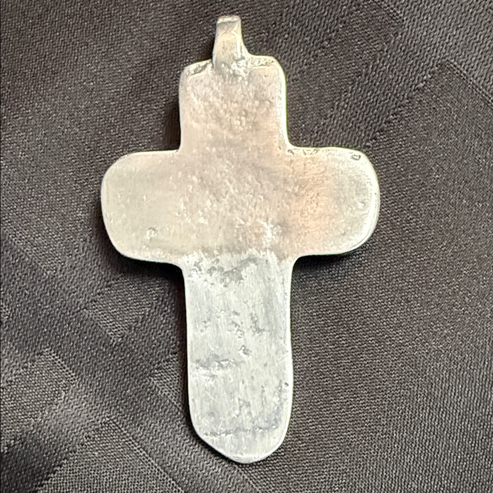 Mexico Folk Art Cast Pewter Metal Heart CROSS Pendant Western - Picture 2 of 4
